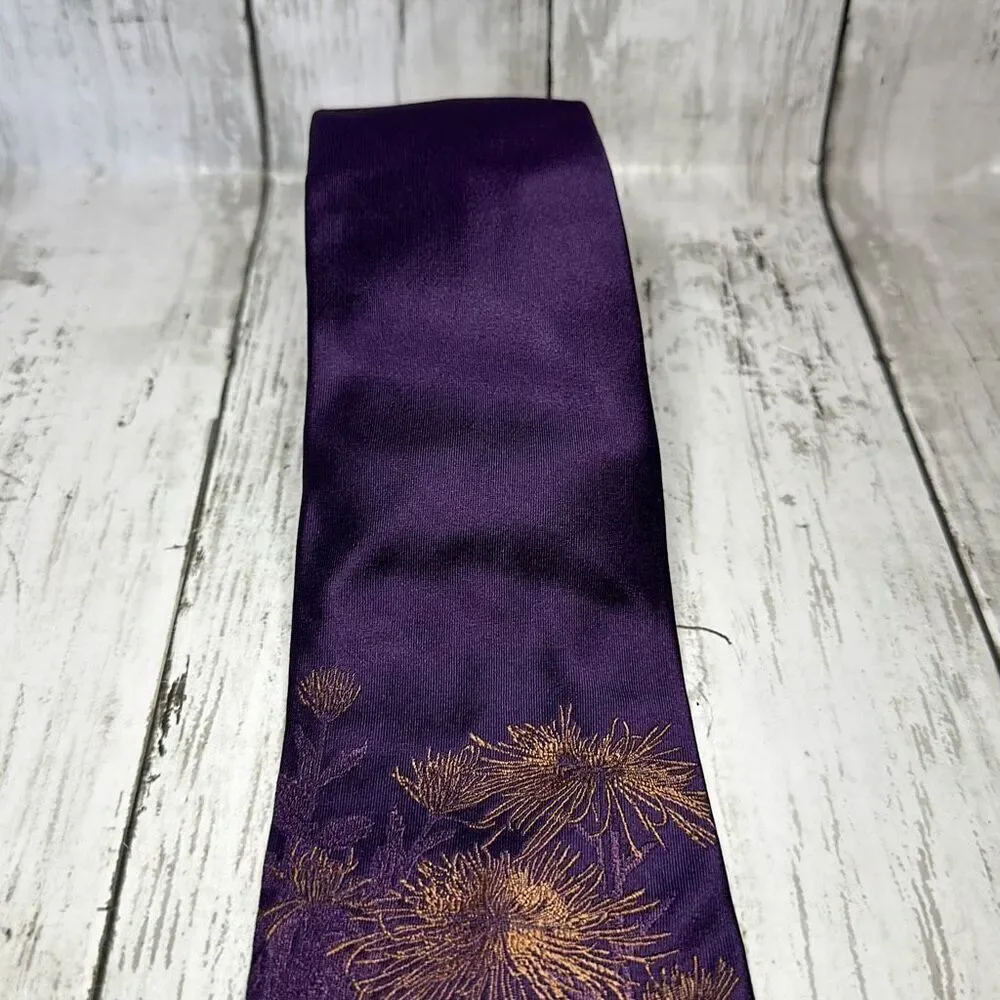 VALENTINO Floral Motif Silk Tie Purple NeckTie‎ Made in Italy Unique